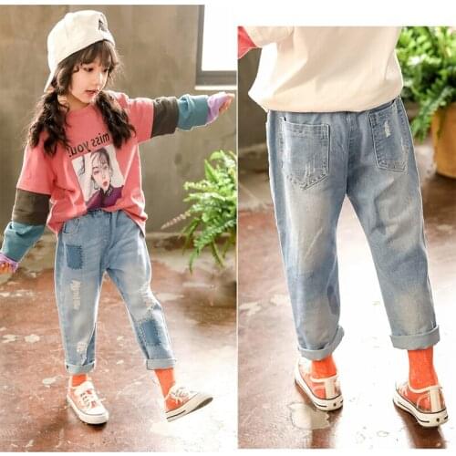 Childrens Clothes Girls Autumn Cotton Pants 2020 Kids Casual Jeans Leggings Blue Color Female Child Hole Trousers Pencil pants