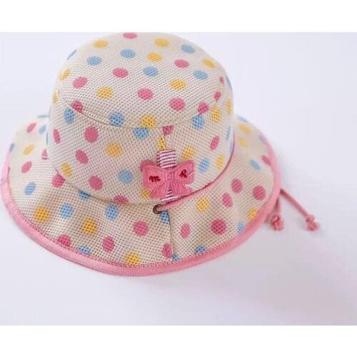 Candy Color 100% Cotton Kids Hat Dotted Mesh Layer Beach Sun Hat for Girls Top Quality Girls Sun Protection Hats KidsTravel Hat