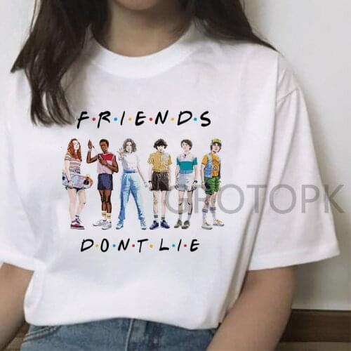 Friends Don't Lie Stranger Things Season 3 T Shirt Hilarious Hawkins Upside Down Netflix Short Sleeve Tee Tops T-shirt White