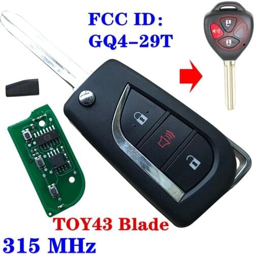 Flip Remote Key Fob 3Button 315MHz With 4D67 72G Transponder Chip Fit For Toyota Avalon 89070-02270 FCC ID GQ4-29T