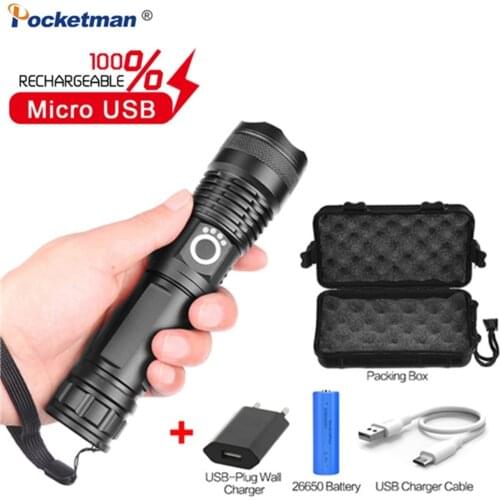 Pen Clip Flashlight 6000 Lumen USB Rechargeable Flashlight Tactical Torch Use 18650 Battery XHP50 LED Zoomable Flashlight