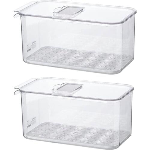 Fridge Storage Containers with Lids Dripping Tray Vegetable and Fruit Storage Containers for Refrigerator Fridge 2-Pack