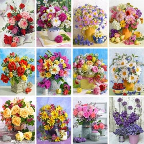 HUACAN Full Square Round Diamond Painting Flower Handmade Gift 5D Diamond Embroidery Rose Sale Mosaic Cross Stitch Home Decor