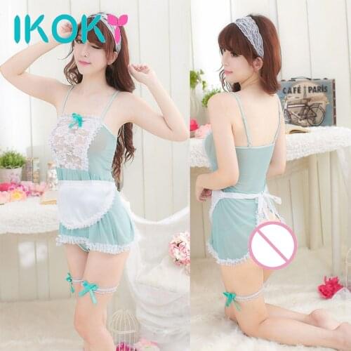 IKOKY 5Pcs/Set Maid Lace Miniskirt Exotic Costumes Underwear Sexy Lingerie Cosplay Classical