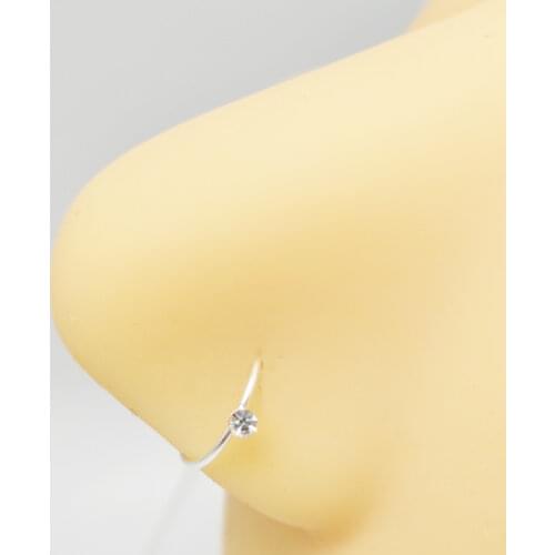 925 sterling silver nose ring with crystal Diamante Hoop Stud Sparkly Crystal Nose Ring
