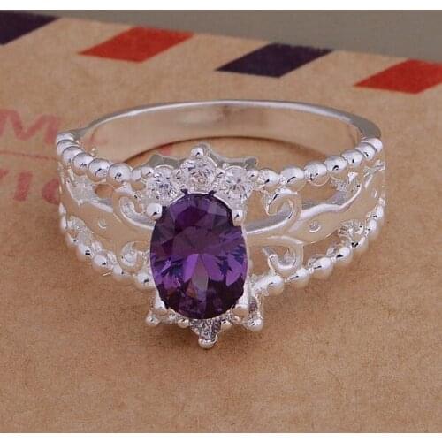 AR696 Hot sterling ring, fashion jewelry, three lines inlaid purple stone/expensive /bdcajuja bdwajvda silver color