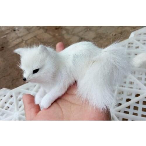 Small 11x6cm plastic&fur white prone fox hard model craft home decoration toy gift w0106