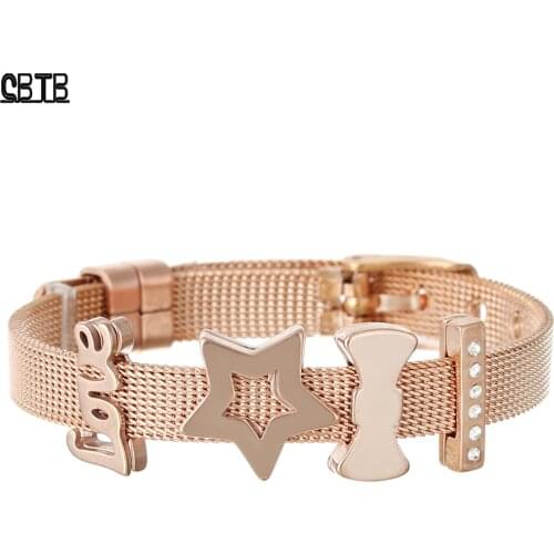 Fashion Luxury Rose Gold Stainless Steel Mesh Bracelet with Star Bow Ladies Bracelet Party Valentines Day Gift Jewelry