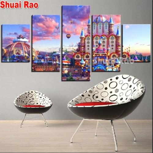 Multi panel diamond painting Cartoon Castle 5d diy diamond mosaic full diamond embroidery 5 Pieces set princess room decor
