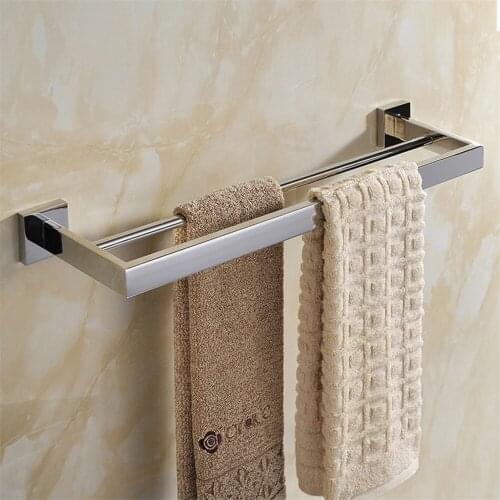 Leyden Wall Mounted Silver 304 Dtainless Steel Chrome Double Towel Bars Home-use Bathroom Accessories Towel Rack Hardware