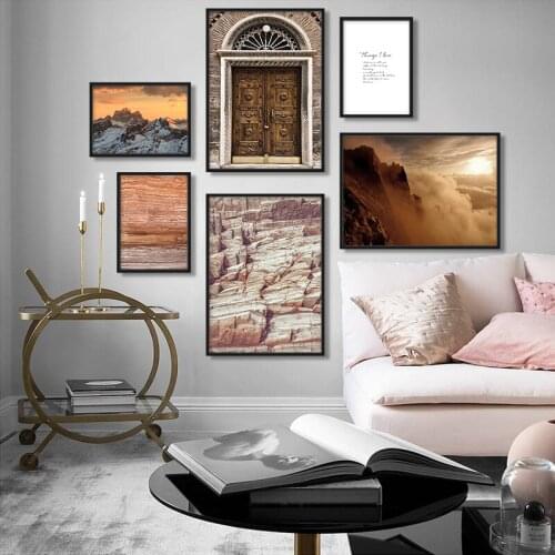 Door Mountain Canvas Prints Nordic Poster Nature Wall Art Rock Landscape Painting Wall Pictures For Living Room Home Decoration