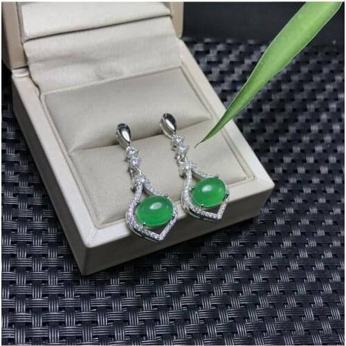 Natural Green Chalcedony earring Free shipping Jewelry Natural real Chalcedony 925 silver Earring