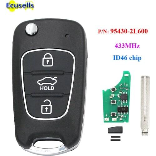 Upgraded Flip Remote Key Fob 433MHz with ID46 chip for Hyundai I30 2007-2012 P/N: 95430-2L600 CE0678 model uncut