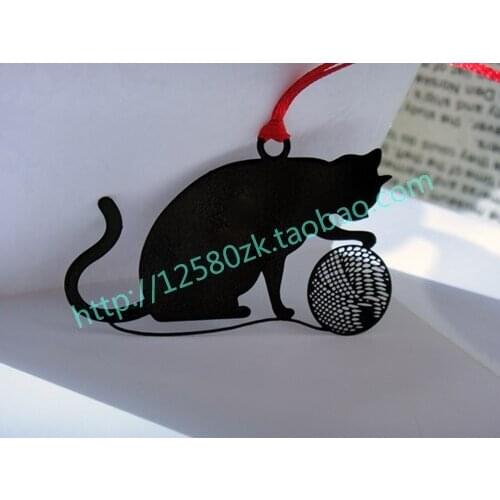 Personalized line ball kitten empty thread metal bookmark