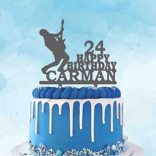 Personalized Guitarist Birthday Cake Topper Custom Name Age Man Playing Guitar For Birthday Party Cake Decoration Topper