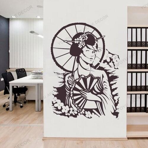 Sexy Japanese Geisha Vinyl Murals Wall Stickers Art Wall Decor Removable Wallpaper Wall Decal Sofa background Home Decor JC235
