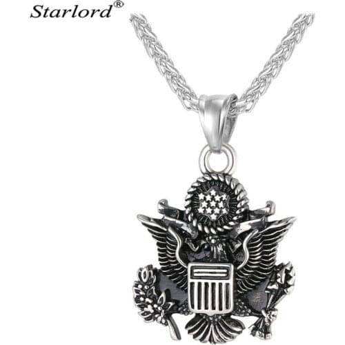 Hot US Great Seal Pendant Necklace American Fashion Jewelry Stainless Steel/Gold Color Patriot Necklace For Men Chain GP2493