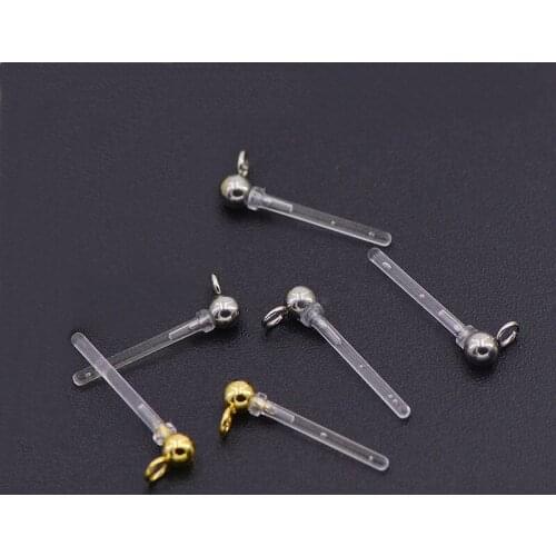 50PCS 13*2.2mm Stainless Steel Transparent Stud Earrings For Jewelry Making Earpins Plastic Prevent Allergy Earrings Accessorie