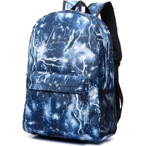 Hot Selling Fashion Casual Flash Sky Print Backpack Canvas School Books Traveling Back Bags for Teenage Girls Boys -B5