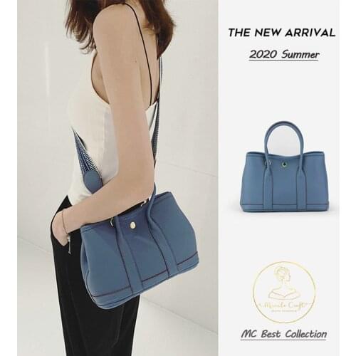 New Summer Female PU Leather Portable Garden Bag Large Capacity Litchi Grain Tote Bag Wide Shoulder Strap Crossbody Shopping Bag