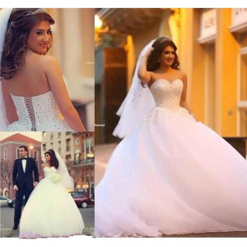 Vintage Long Princess Wedding Dress High Quality Ball Gown Sweetheart Crystal Corset Back Romantic Bridal Gown Custom Made Plus