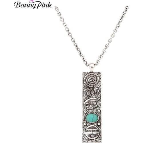 Vintage Indian Totem Pendant Necklace For Women Ethnic long Pendant Chain Necklace Fashion Jewelry Collier Colar Chunky Necklace