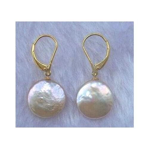Wb003 Genuine Natural 11-12mm White Coin Shape Pearl 14KGP Gold Plate Earrings