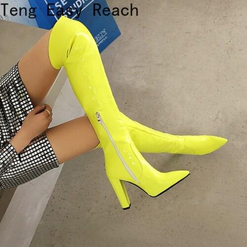 2021 New Autumn Winter Women Over The Knee Boots Fashion Zipper Knee High Boots Ladies Square High Heel Pointed Toe Long Boots