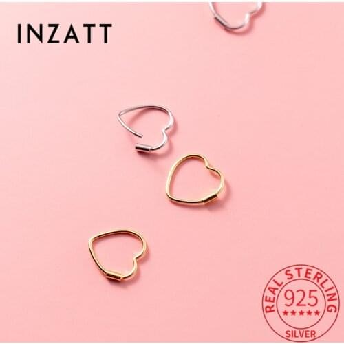 INZATT Real 925 Sterling Silver Hollow Heart Hoop Earrings For Women Cute Fine Jewelry Minimalist Accessories Drop Shipping
