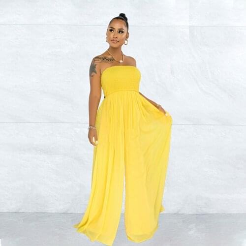 2021 Best Quality Famous Brand Jumpsuits Solid Slash Neck Strapless Summer Casual Loose Rompers