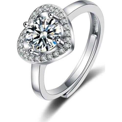 Heart Shape Ring for Women Wedding Party 925 Silver Jewelry Accessories with Cubic Zirconia Gemstone Open Finger Rings Wholesale