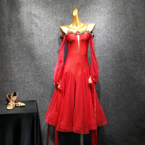 2020 New Latin Dance Dress Women T047 Flower Bare Back Dot Performance Costume Dancing Cloth Belly Chacha Ballroom Dresses