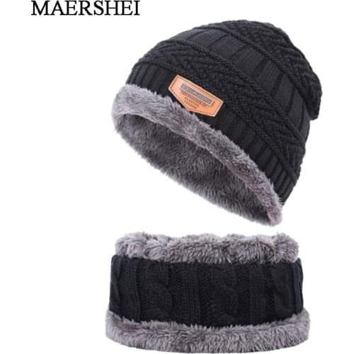 MAERSHEI Winter knitted Beanies Hats Boy Thick Warm Beanie Skullies Hat Men knit Letter Bonnet Beanie Caps Outdoor Riding Sets