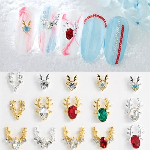 10Pcs Gold Silver Elk Antler Shape Nail Rhinestones Exquisite Shiny Nail Accessories Alloy Drill DIY Shiny Nail Art Decoration