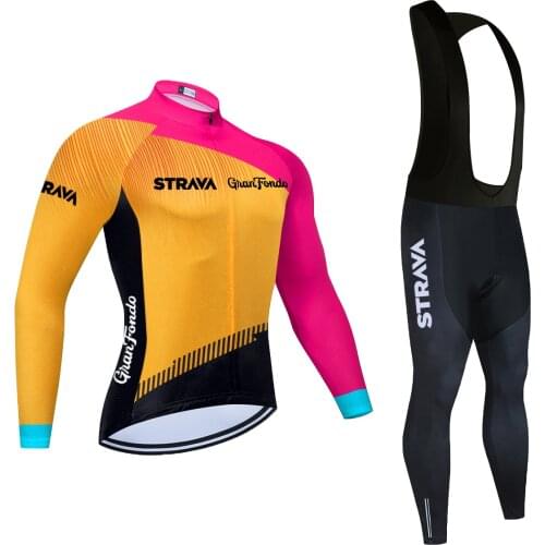 2021 Team Long Sleeve STRAVA Cycling Jersey Set Bib Pants Ropa Ciclismo Bicycle Clothing MTB Bike Jersey Uniform Men Clothes