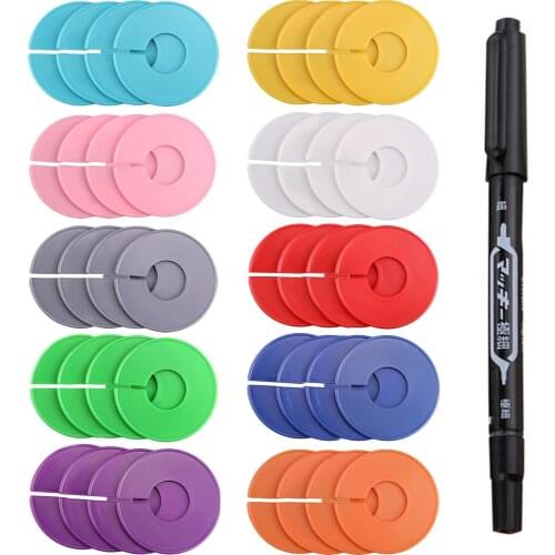 40 Pcs/set Round Clothing Rack Hanger Size Dividers with Marker Pen for Closet Wardrobe Stock Room Sales Mall Assorted Styled