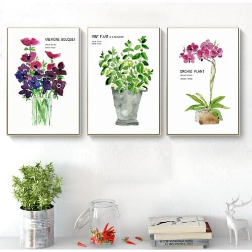 Anemone Bouquet Orchild Plant Mint Living Room Decoration Canvas Painting Flower Hotel Storefront Home Decoration Posters