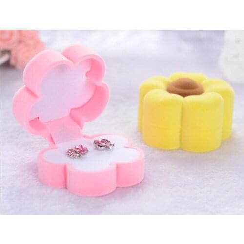 Sun Flower Shape Velvet Jewelry Box Ring Earring Boxes Valentine Day Gift Box Jewelry Display Rack Storage Wholesale 50pcs/lot