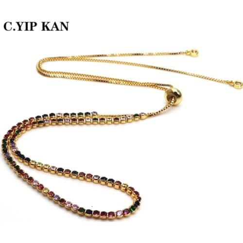 C.YIP KAN costume jewelry necklace copper plating gold with micro pave zircon adjustable size necklace selling women jewelry