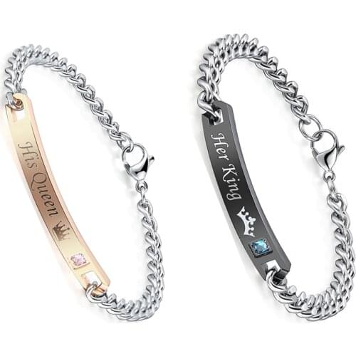 BIG SALE New Fashion Couple Stainless Steel Bracelets Her King His Queen Letters Personal Bracelets Special Gift For Lovers