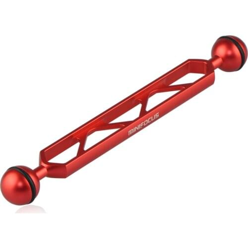 CNC 8"/ 20.5cm Double 1" Ball Aluminum Diving Light arm Joint for Connecting Strobe/Video Light to Underwater Tray/Handle Red