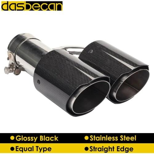 Dasbecan Car Dual Muffler Exhaust Tips Glossy Carbon Fiber Unequal Exhaust Pipe for AK Titanium Left End Tip H Model Universal