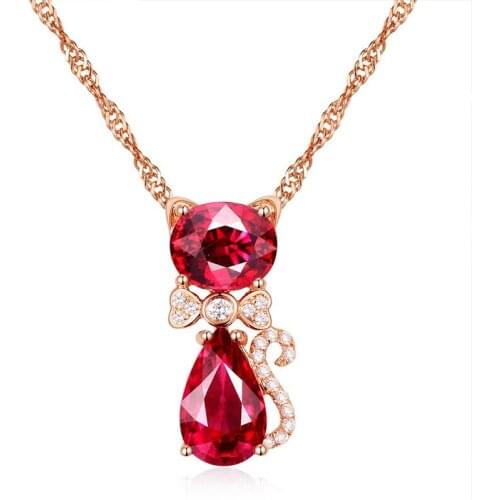Delicate Cat Pendant Necklace Elegant Womens Wedding Red Crystal Jewelry Fashion Lady Party Clavicle Chain