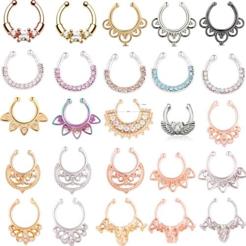 1PCS Stainless Steel Fake Nose Ring Septum Piercing Cheater Clip On Non Piercing Nose Ring Fake Septum Jewelry Faux Percing Nez