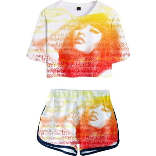Two Piece Set Nicki Minaj tracksuit Harajuku womens sexy club outfits 3d Pattern Tops+biker shorts set summer 2 piece set Womens