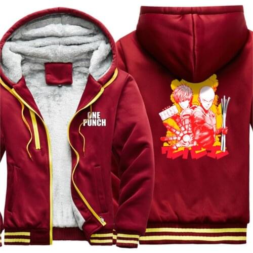 One Punch Print 2020 New Arrival Thicken Jackets Mens Wool Liner Harajuku Korean Style Tops Retro Streetwear moletom masculino