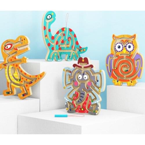 Magnetic Pen Ball Animal Wooden Track Walking Children Educational Toy