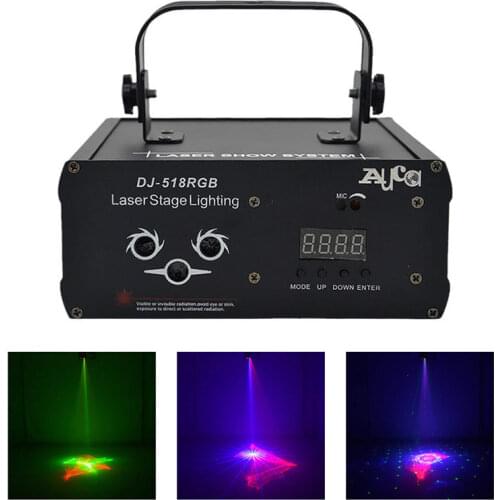 Mini Red Green Blue RGB 8 Pattern Mixed Aurora Cross Effect Projector Laser Lights DMX DJ Party Show Wedding Stage Lighting 518F