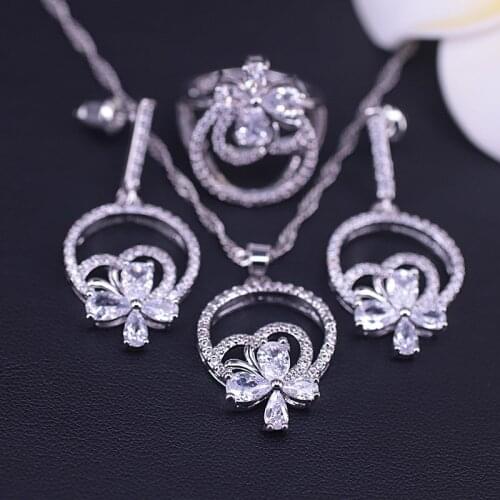 Many Colors Butterfly White Zircon & Crystal 925 Silver Jewelry Long Stud Earrings Necklace Ring Set Factory Outlet