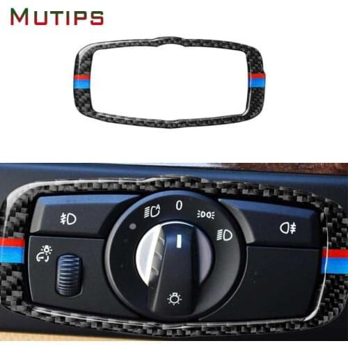 Mutips Car Headlight Switch Button Carbon Fiber Frame Protective Cover Accessories Interior For BMW 5 Series E60 X5 E70 X6 E71